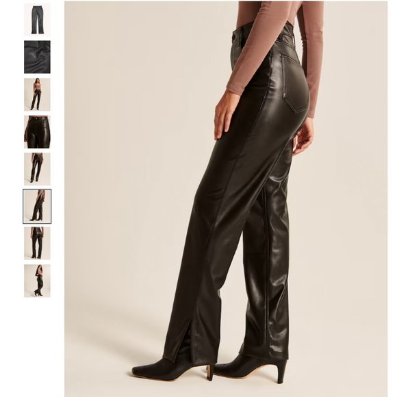 NWT A&F - Curve Love Split-Hem Vegan Leather 90s Straight Pant - Picture 6 of 9